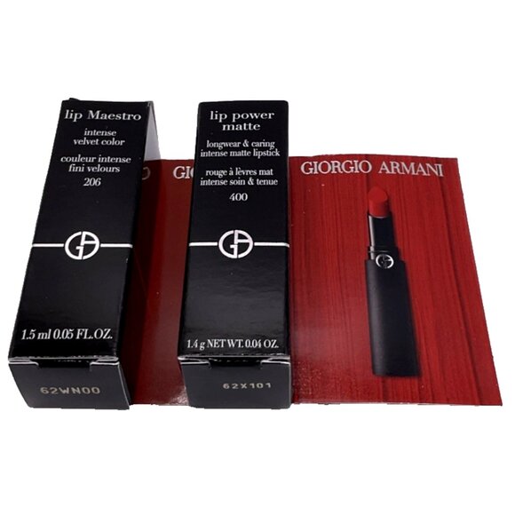 Giorgio Armani Lip Power Matte Longwear Intense Red Lipstick 400 Maestro 206 NEW - Picture 2 of 7